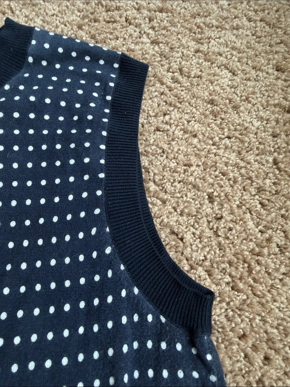 J. Crew Navy and White Polka Dot Sleeveless Knit Top Size M
